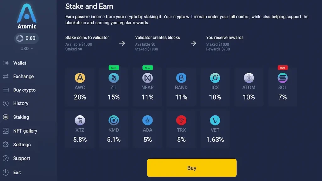 AtomicWallet Transfers, Exchange, Staking