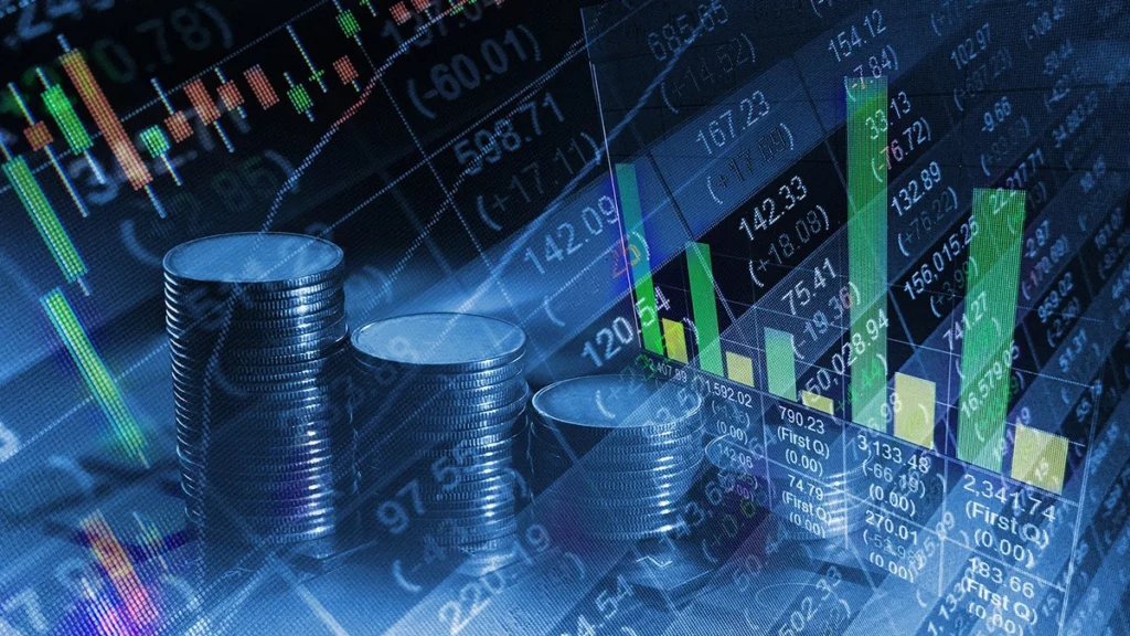 Illustration of coins and financial graphs