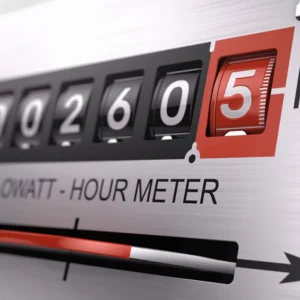 Electric meter showing readings in Kilowatt-Hours